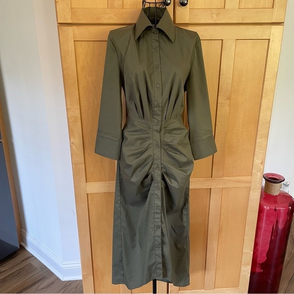 Venus army green button down collared midi Dress size 6 - Picture 11 of 12